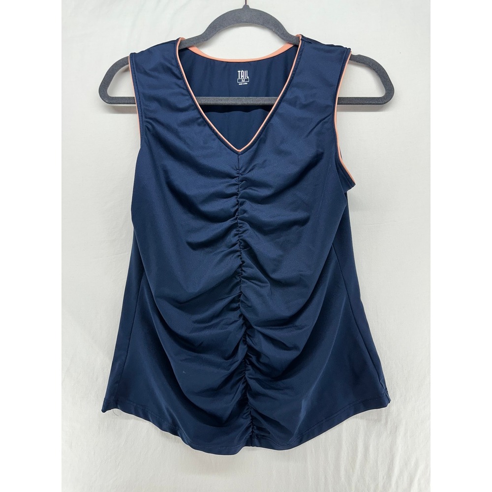 Tail Tank Top Womens Navy Blue Ruched V-Neck Activewear Pickleball Tennis Size M